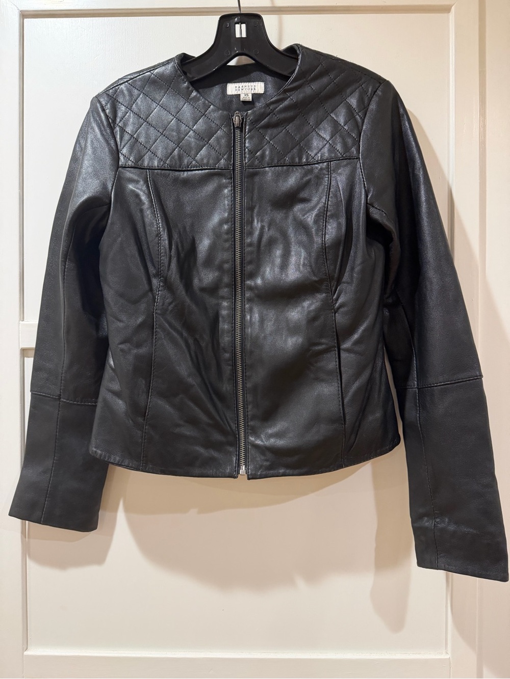 Barneys New York Black Quilted Yoke Leather Jacket XS
